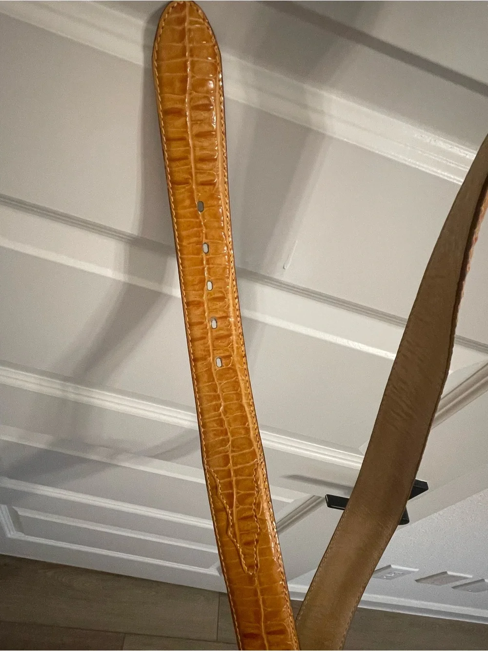Tan Croc-Embossed Leather Belt - 44in long